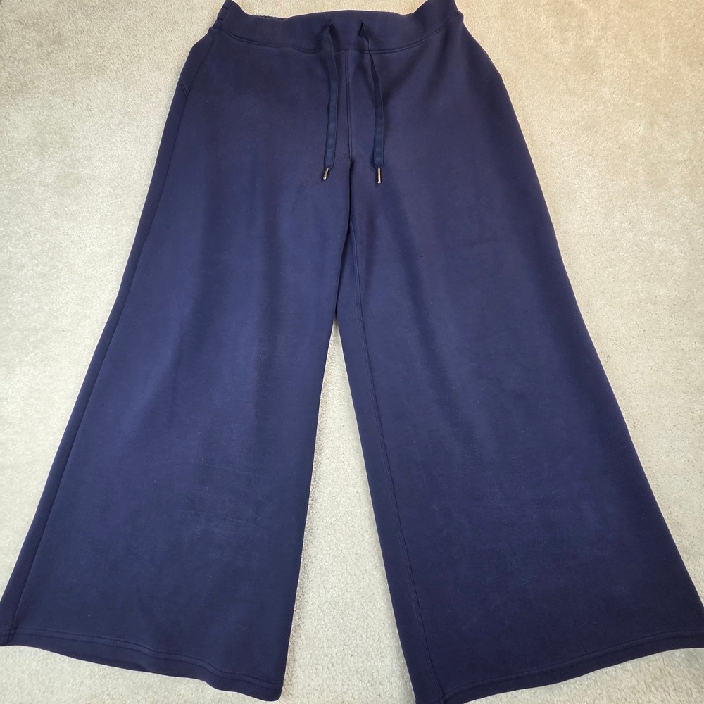 Spanx Air Essentials Wide Leg Pants Navy Blue Drawstring High Rise Cozy
